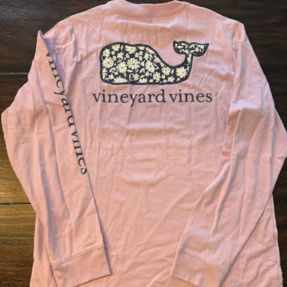 Vineyard Vines Girls Floral Whale Long-Sleeve Pocket Tee